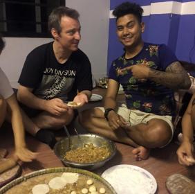 Trying to make Momo with Ashik, but failing miserably, much to his amusement